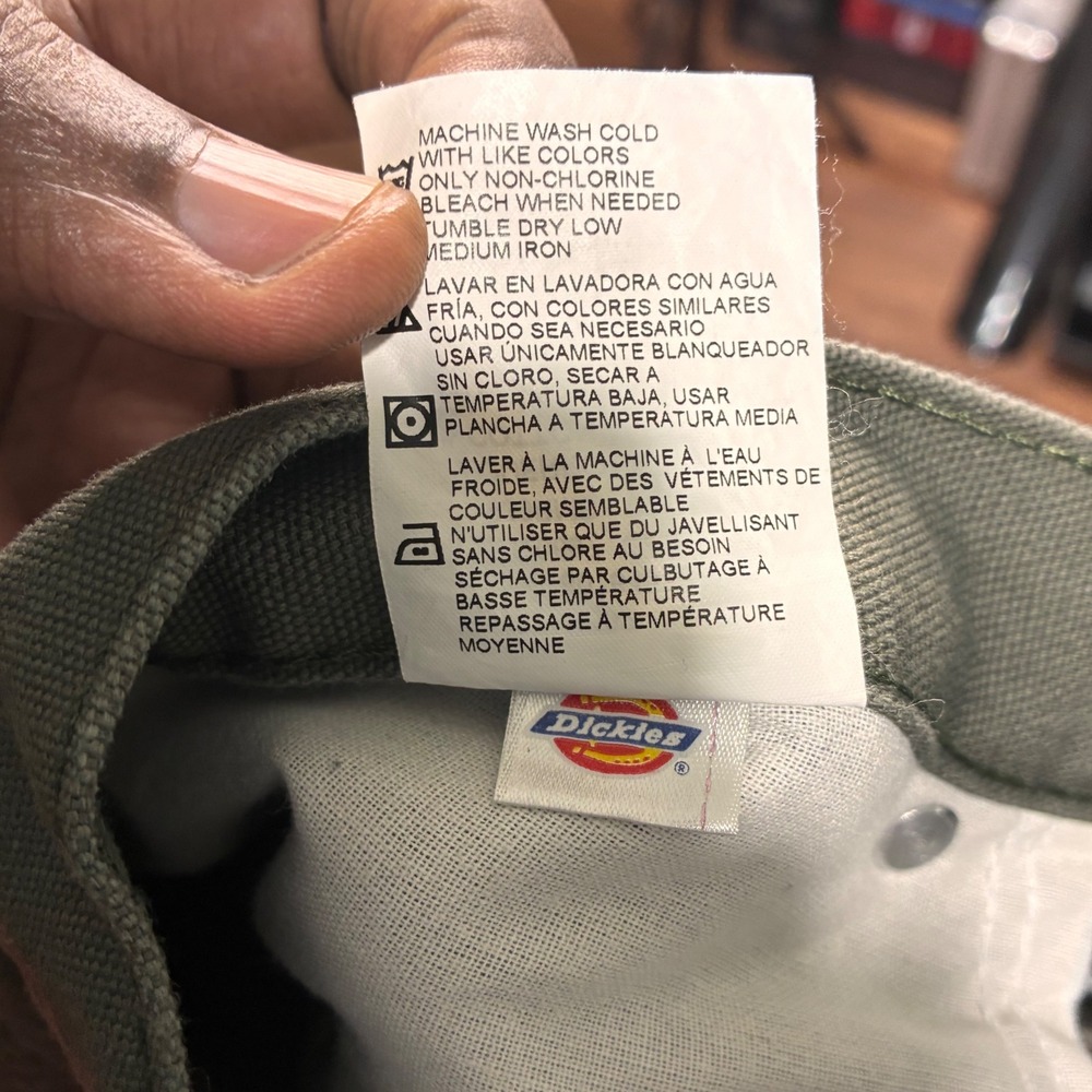 Dickies 1939 Carpenter Pants Mens 34x32 Rinsed Moss Green Duck Canvas Workwear - Picture 5 of 8